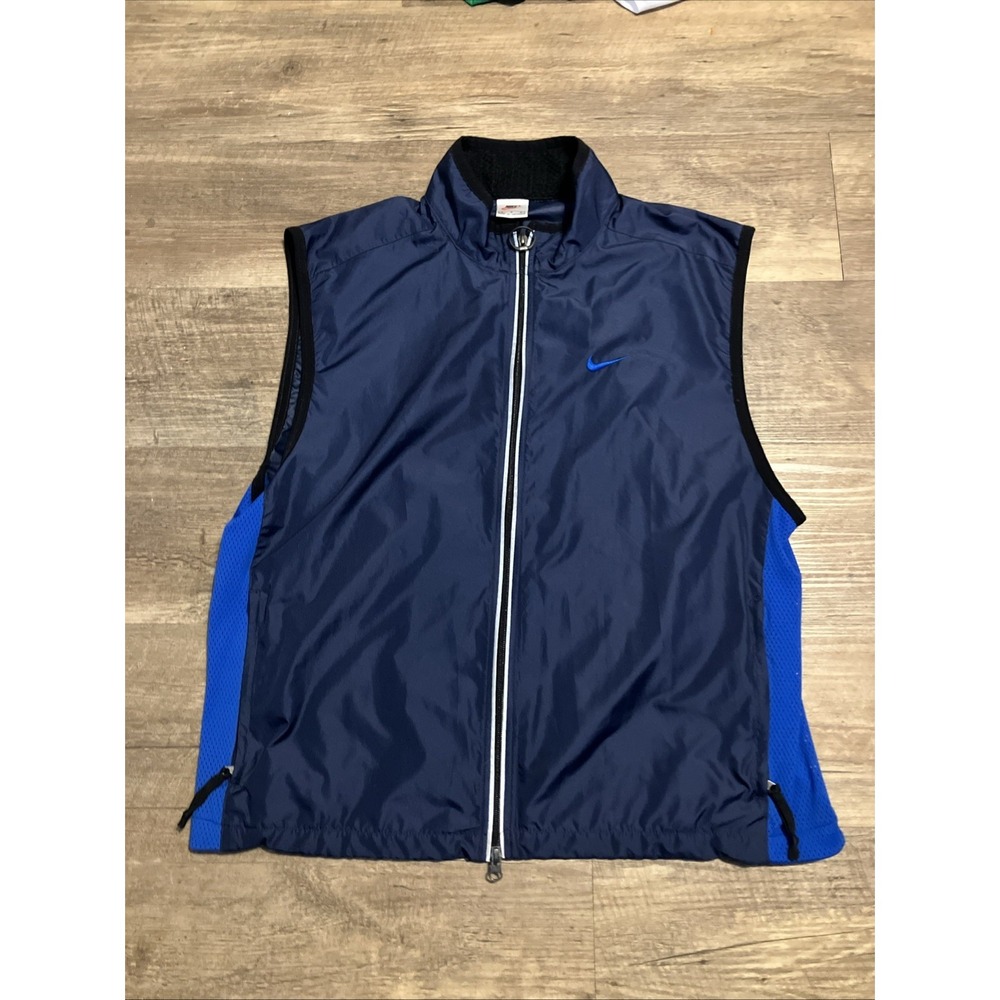 Nike Vest Mens Large Blue Gray Windbreaker Full Zip Running Reflective Swoosh